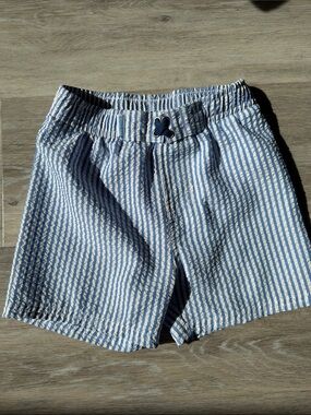 Kids Blue & White Striped Swim Trunks